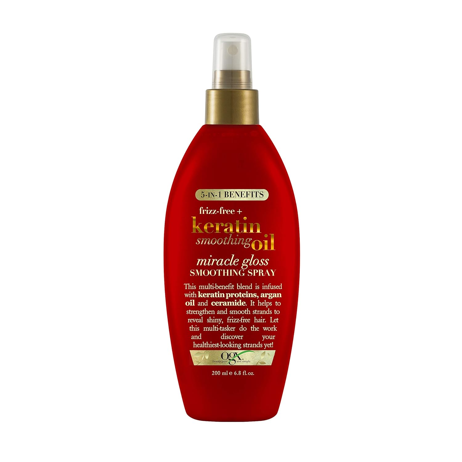 Ogx Frizz-Free + Keratin Smoothing Oil Miracle Gloss Spray, 5 In 1, De-Frizz & Shiny Hair, Argan Oil