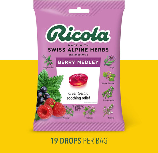 Ricola Berry Medley Cough Suppressant Throat Drops, 19ct Bag, Pack of 2