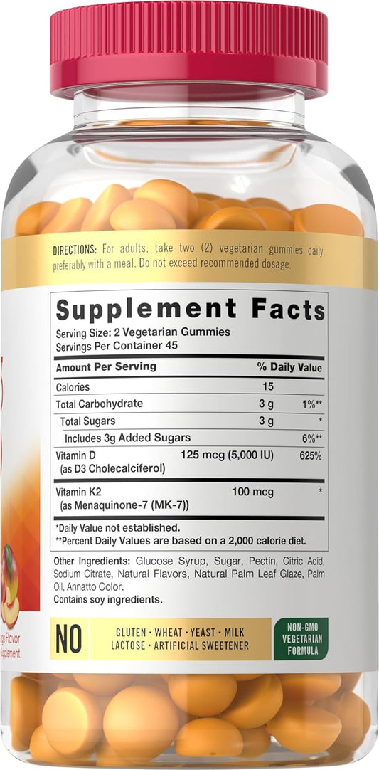 Carlyle Vitamin D3 + K2 Gummies | 90 Count | 5,000 Iu Of D3 + 100 Mcg Mk7 | Vegetarian, Non-Gmo, And Gluten Free Vitamin Supplement