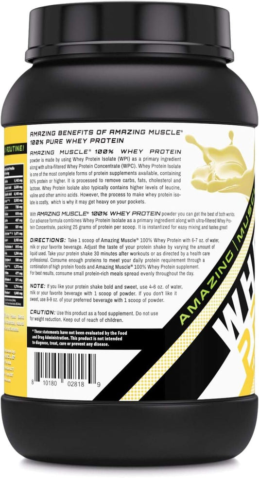 Amazing Muscle 100% Whey Protein Powder *Advanced Formula With Whey Protein Isolate Along With Ultra Filtered Whey Protein Concentrate (Banana, 2 Lb)