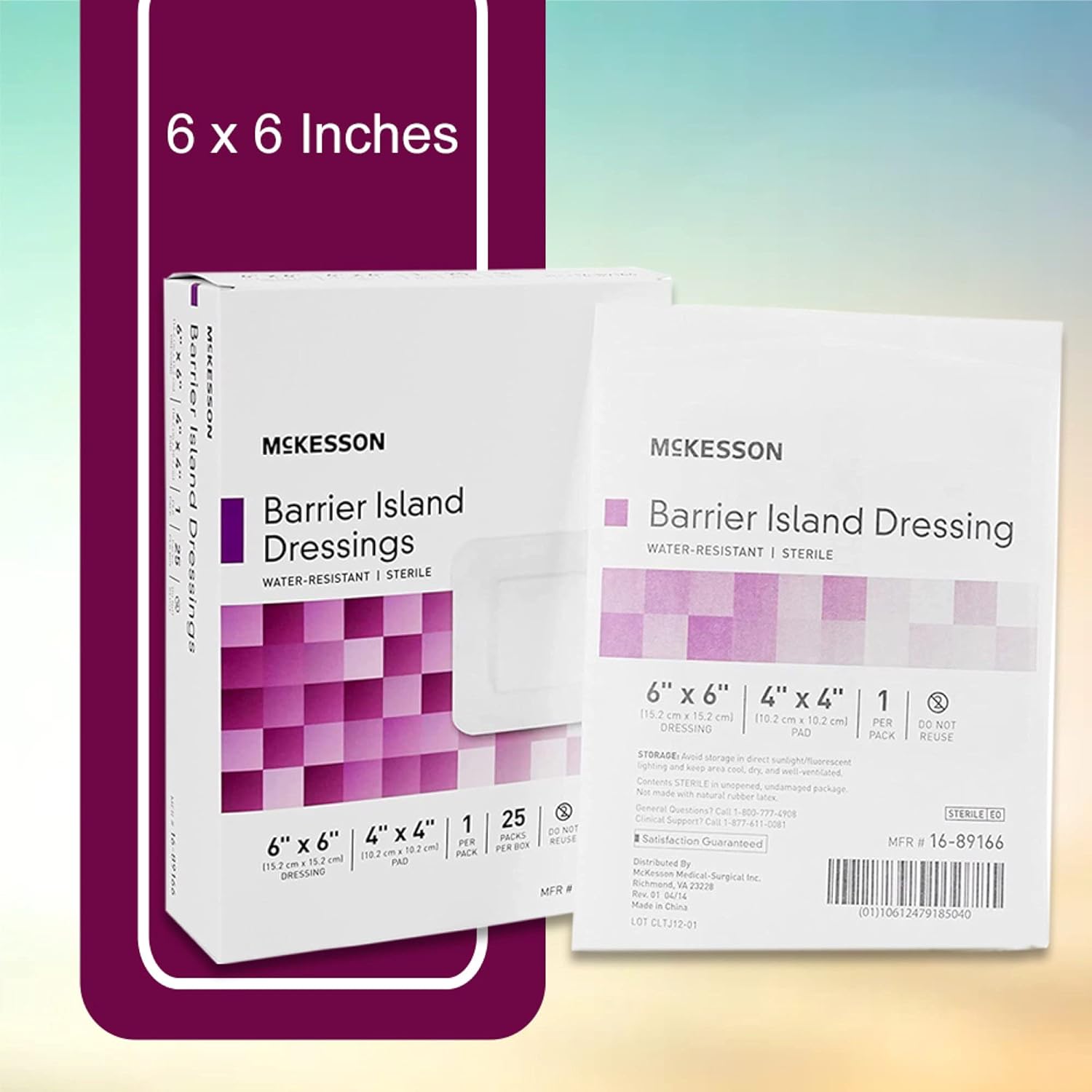 Mckesson Barrier Island Dressing, Sterile, Water-Resistant, 6 In X 6 In, 25 Count, 4 Packs, 100 Total