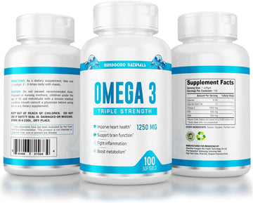 Omega 3 Triple Strength - 1250 mg - Natural Flavor - 100 Softgels, White