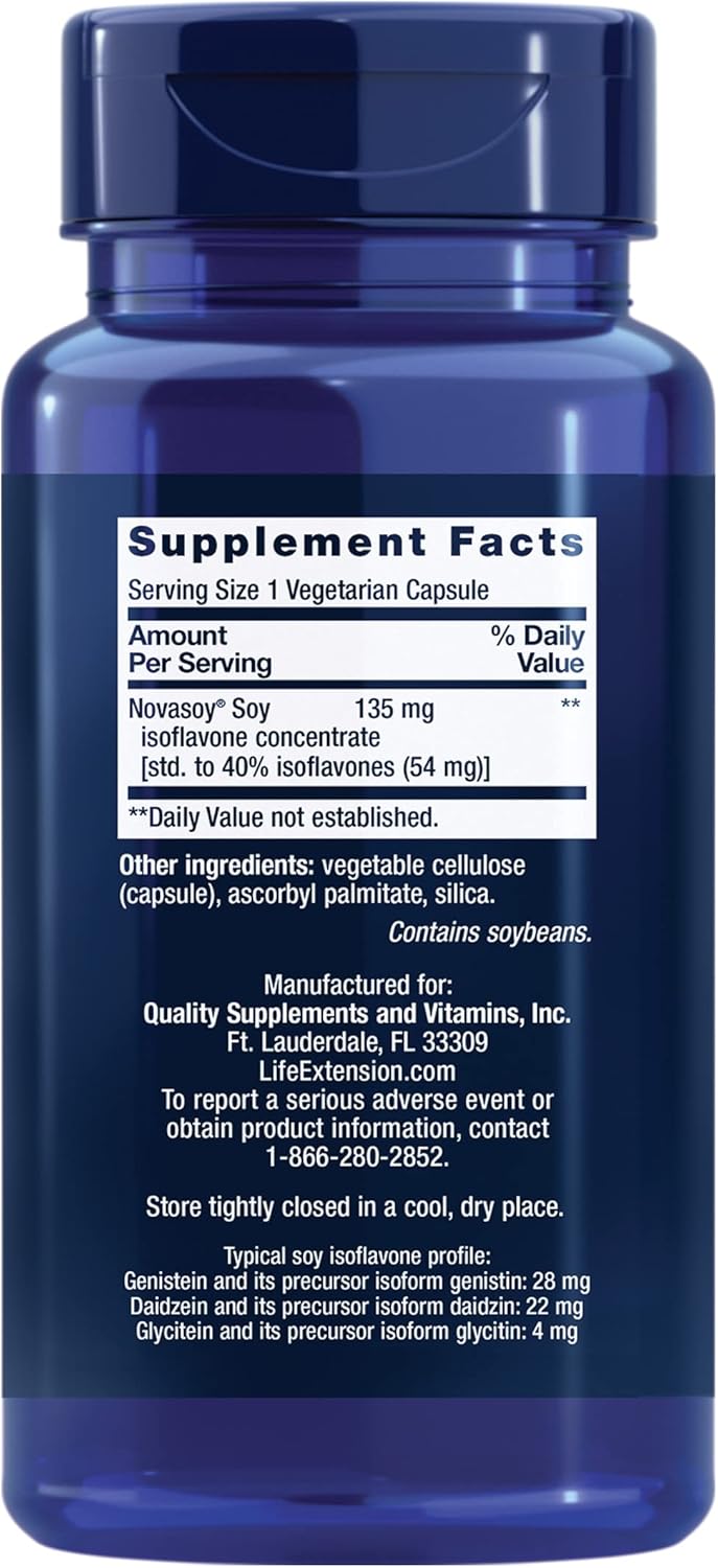 Life Extension Soy Isoavones – Isoavone Concentrate Supplement - Supports Bone, Heart And Hormone Health – Gluten Free, Non-GMO – 30 Vegetarian Capsules