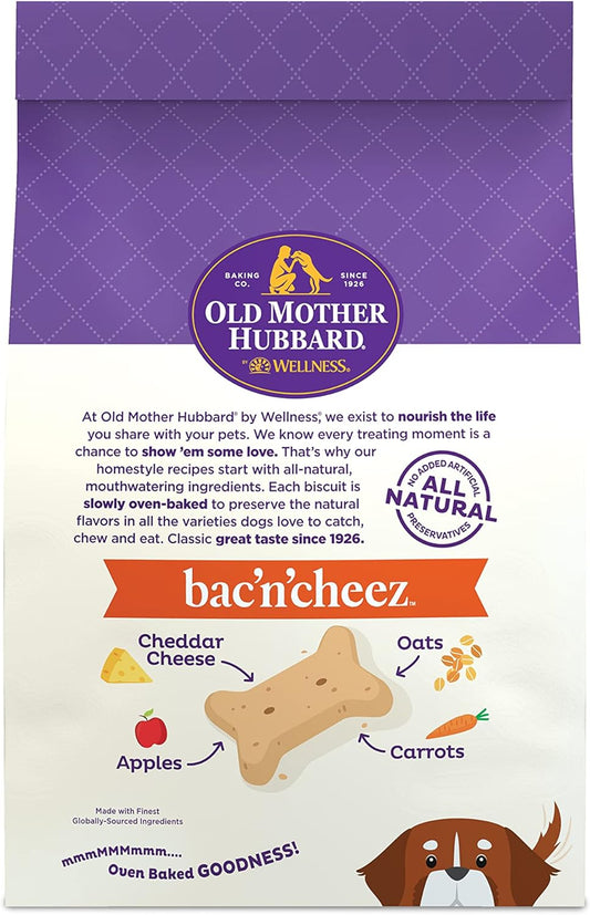 Old Mother Hubbard By Wellness Classic Bac'N'Cheez Natural Dog Treats, Crunchy Oven-Baked Biscuits, Ideal For Training, Large Size, 3 Pound (Pack Of 1)
