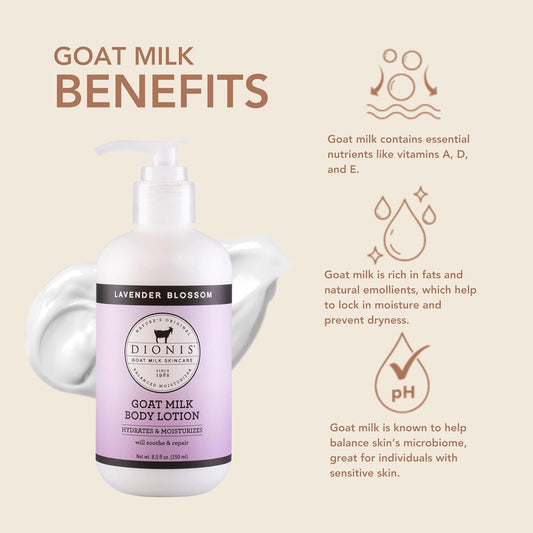 Dionis Goat Milk Hydrating Skincare Scented Cream, Rich & Creamy Daily Moisturizing Lavender Blossom Spice Body Lotion For Dry Skin, Made In The Usa, Cruelty-Free & Paraben-Free, 8.5 Oz Bottle
