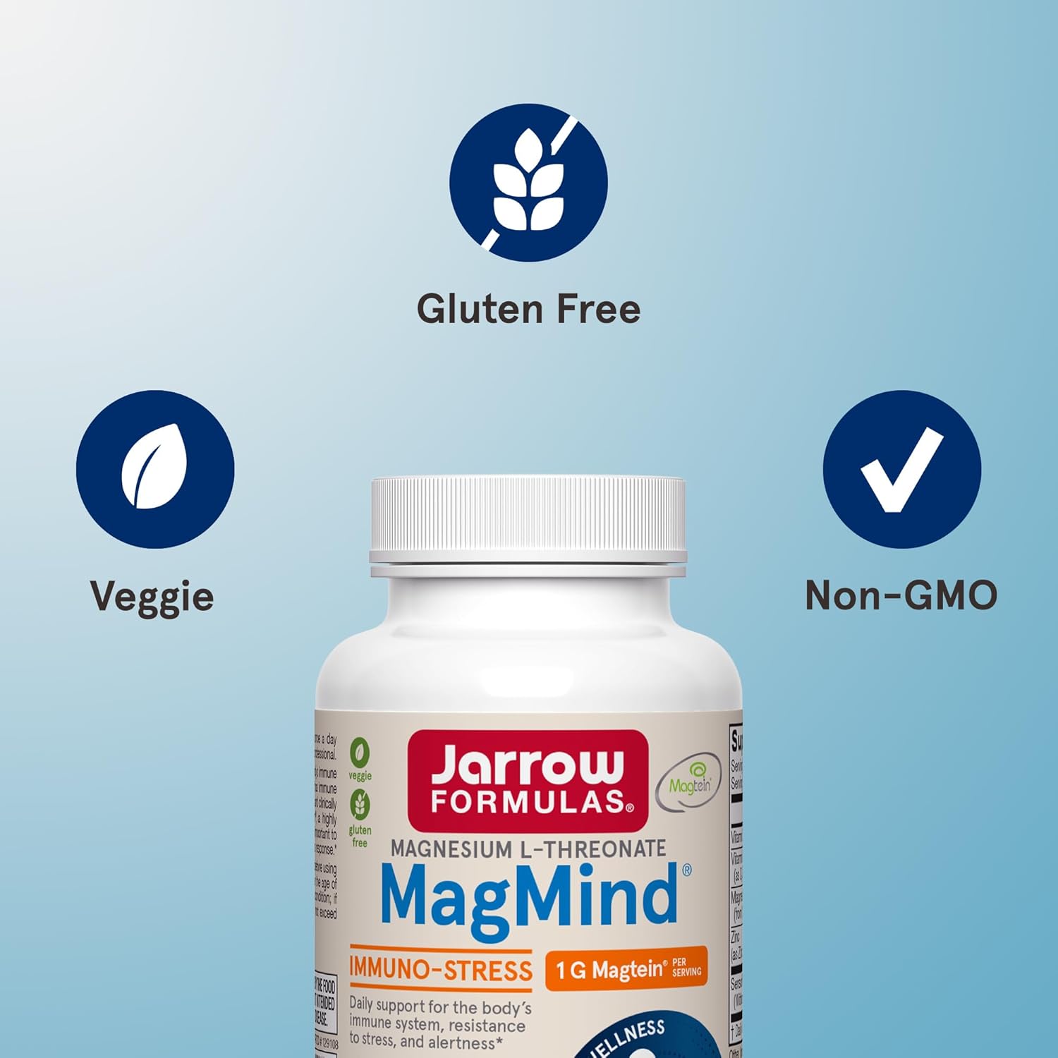 Jarrow Formulas Magnesium L-Threonate, Magmind Immuno-Stress, Dietary Supplement Featuring Ashwagandha And Immunity Support, Vitamins C & D, 60 Capsules, Up To A 30 Day Supply