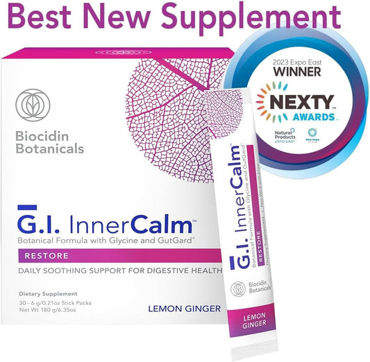 Biocidin Gut Health Drink Mix - Gi Inner Calm - Support Digestive Health, Gi Detox And A Healthy Mood & Sense Of Calm - Soothing Restorative Formula With Glycine & No Glutamine (30 Stick Packs)