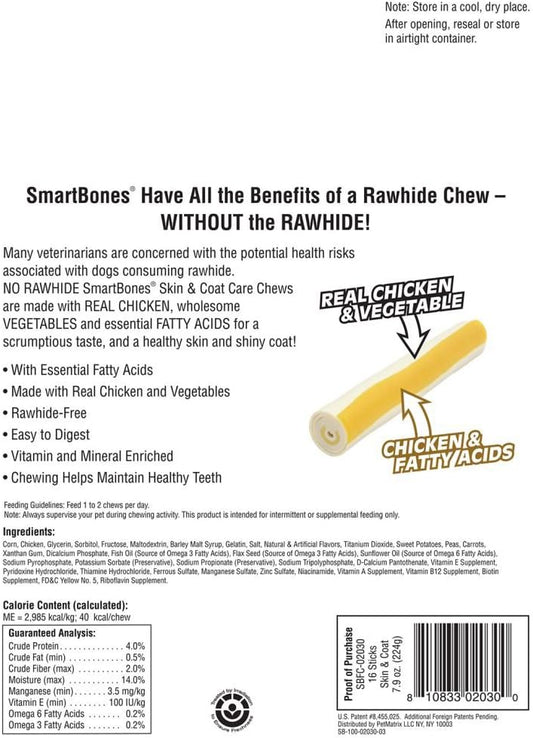 Smartbones Skin And Coat Care Sticks 16 Count, Rawhide-Free Chews For Dogs, With Omega Fatty Acids