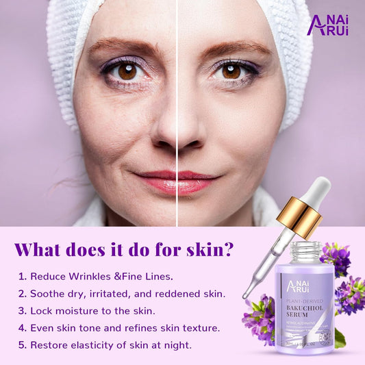 Anai Rui Bakuchiol Face Serum, Bakuchiol Retinol Alternative Serum,Smoothing Face Serum With Hyaluronic Acid & Peptide Sensitive Skin Serum, Anti Aging, Smoothing & Wrinkle Serum, 1.69Fl.Oz 50Ml