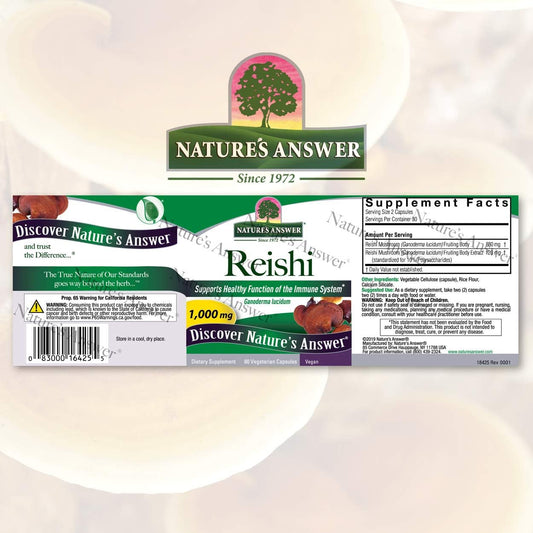 Nature's Answer Reishi Mushroom Standardized Capsules, 60-Count | Immune Support | Promotes Cardiovascular Health | Liver Support