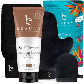 Self Tanner Kit - Usa Made With Organic & Natural Ingredients, Tanning Lotion With Glove & Exfoliating Mitt, Non Toxic Gradual Tan Lotion, Sunless Tanner For Fake Tan, Streak Free & No Orange Tones