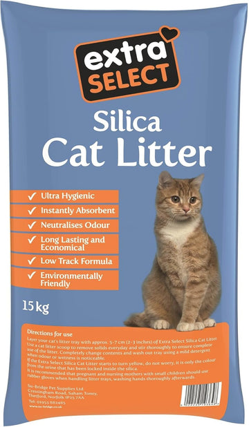 Extra Select Silica Cat Litter - Non Clumping Cat Litter Unscented - 15kg :Pet Supplies