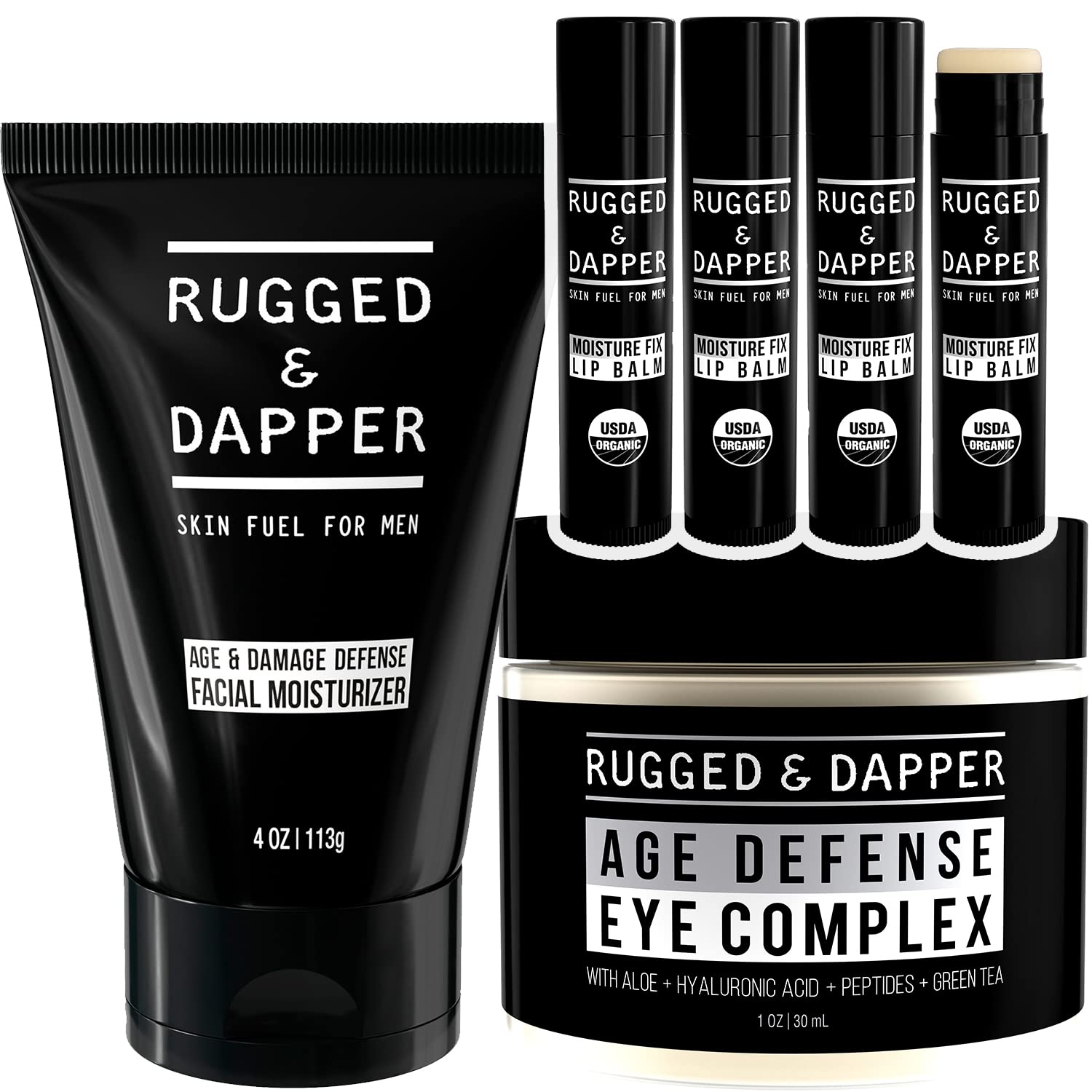 RUGGED & DAPPER Age + Damage Defense Facial Moisturizer, Age Defense Eye Complex and Moisture Fix Lip Balm