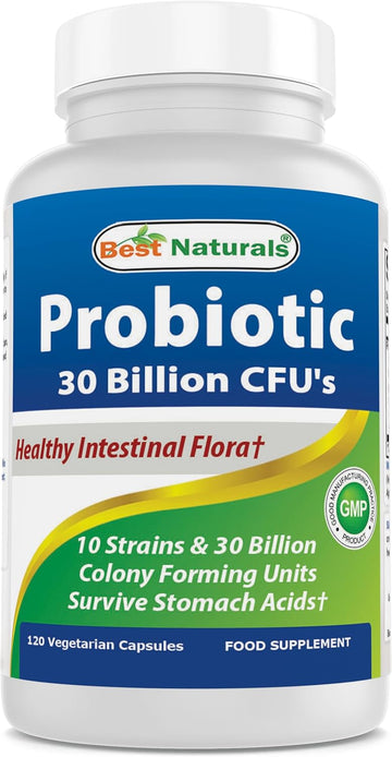 Best Naturals Probiotic 10 Strains & 30 Billion Cfu Intestinal Flora, 120 Veggie Capsules - Shelf Stable Probiotic (4146365)