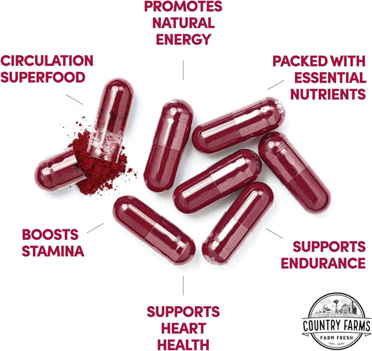 COUNTRY FARMS Bountiful Beets Capsules, Wholefood Beet Extract Superfood, Natural Nitric Oxide Booster, Beet Root Powder, Circulation and Immune Support, 90 Count, 90 Servings