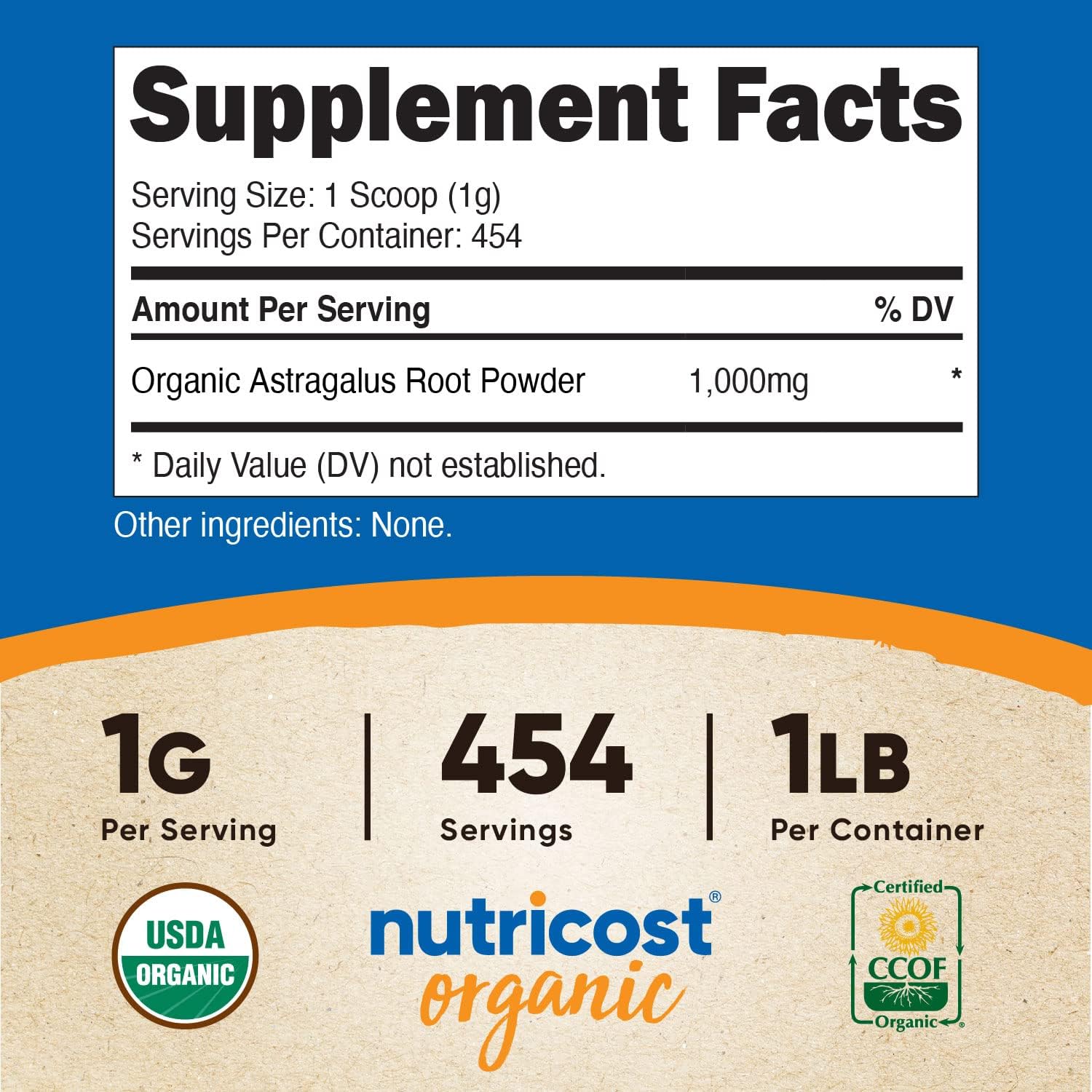 Nutricost Organic Astragalus Root Powder 1 - Gluten Free, Non-GMO, Vegetarian