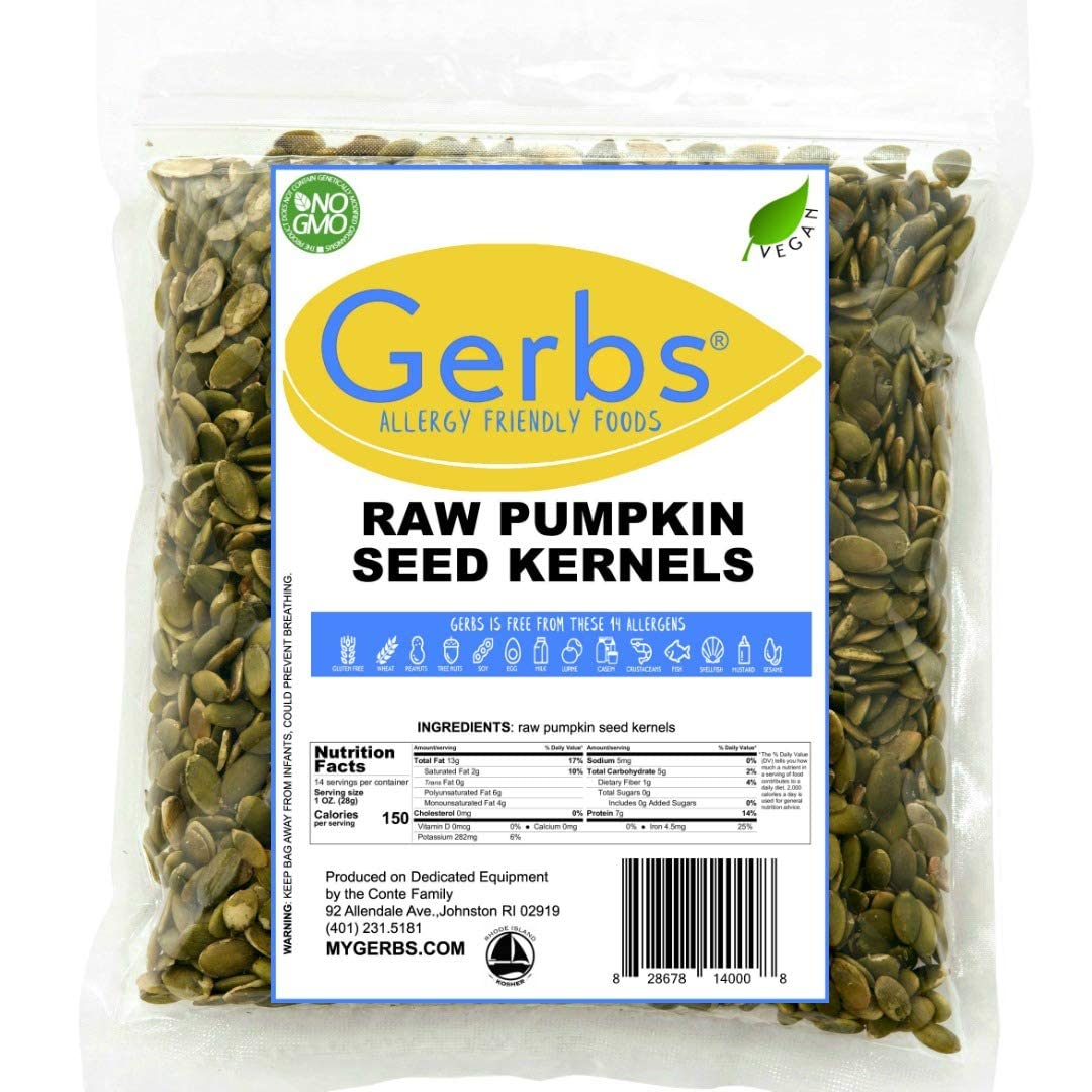 GERBS Raw Pumpkin Seed Kernels 14 oz | Top 14 Allergy Free Food | Protein rich super snack food | Use in salads, yogurt, baking, oatmeal, trail mix | Grown in Canada, packaged in USA | Vegan, Kosher