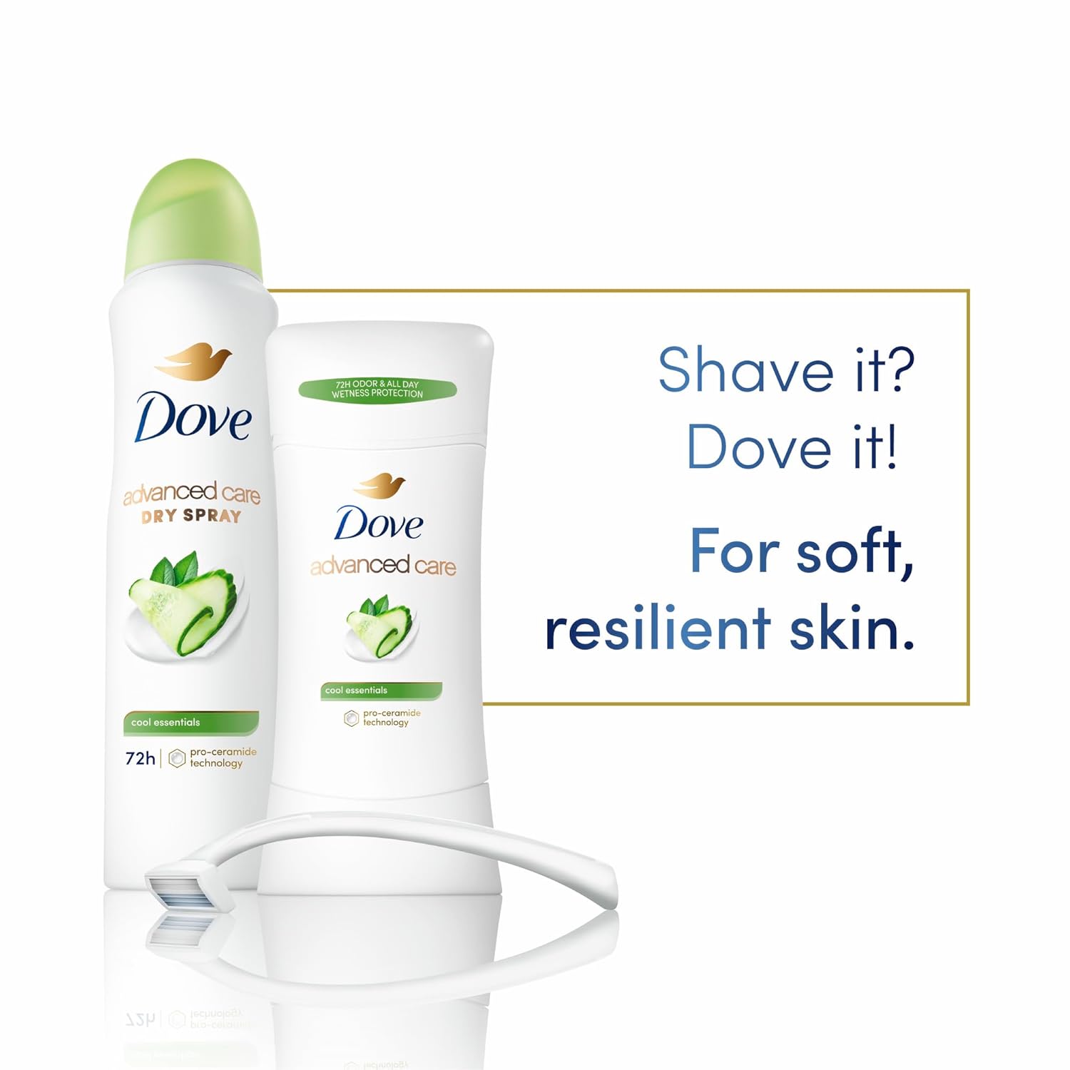 Dove Advanced Care Antiperspirant Deodorant Stick Cool Essentials 4 Ct For Helping Your Skin Barrier Repair After Shaving 72 Hour Odor Control And Sweat Protection With Pro Ceramide Technology 2.6 Oz : Beauty & Personal Care