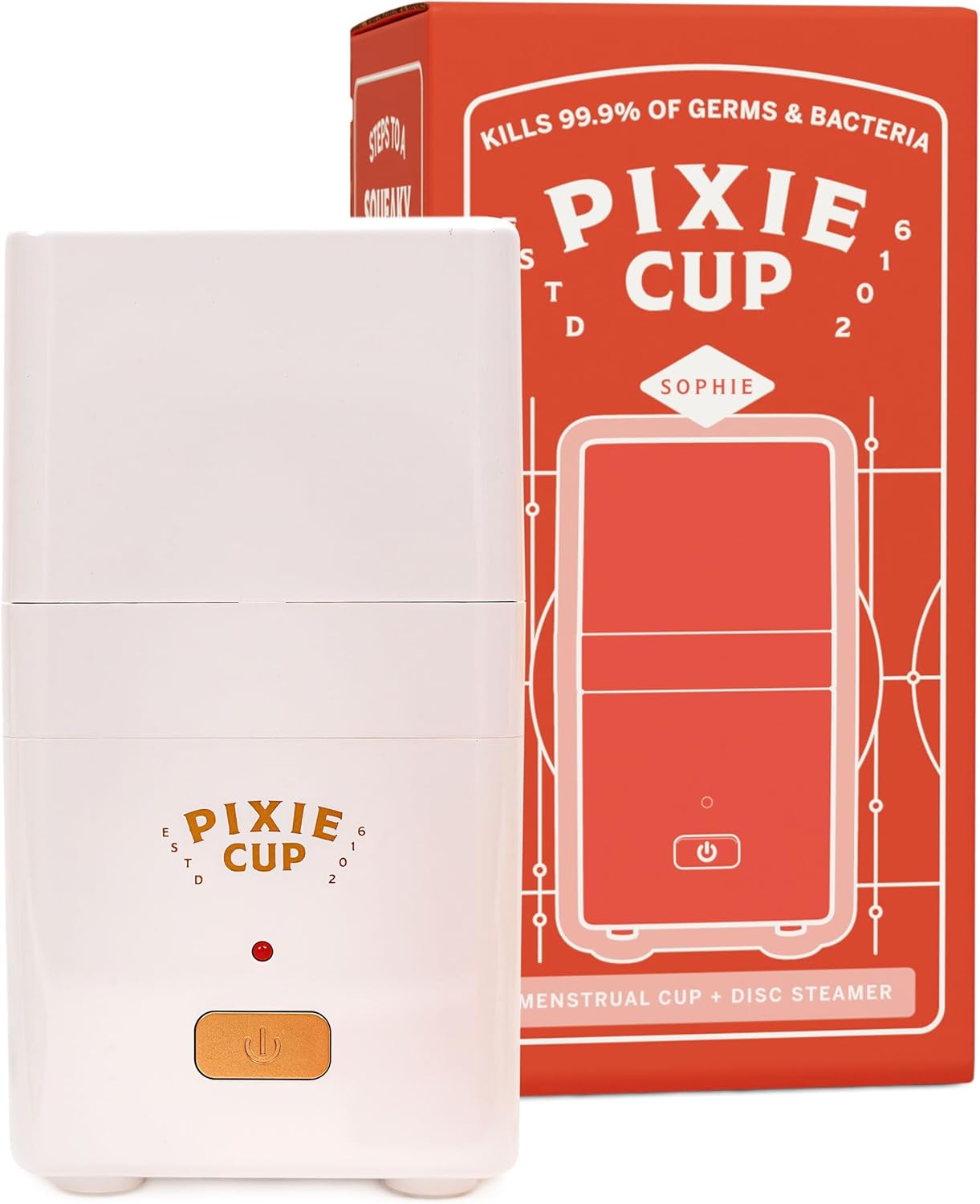 Pixie Menstrual Cup Sterilizer - Ranked 1 For The Best Steamer - Kills 99.9% Of Germs With Cleaner Steam - Wash Your Period Cup Or Disc In 3 Minutes! - Automatic Timing Shut-Off Switch