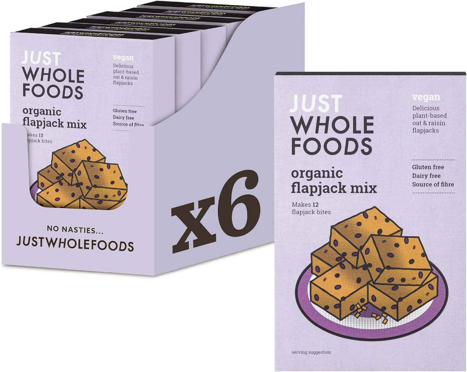 Just Wholefoods Organic Flapjack Mix Baking Kit 6 X 270G | Vegan, Gluten & Dairy Free, Source Of Fibre | Ingredients To Make Up To 72 Brownie Bites |