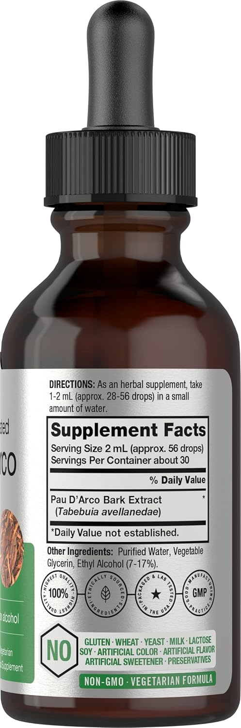 Horbäach PAU D'Arco Extract | 2 fl oz Liquid Drops | Vegetarian, Non-GMO, Gluten Free | Tabebuia avellanedae Supplement