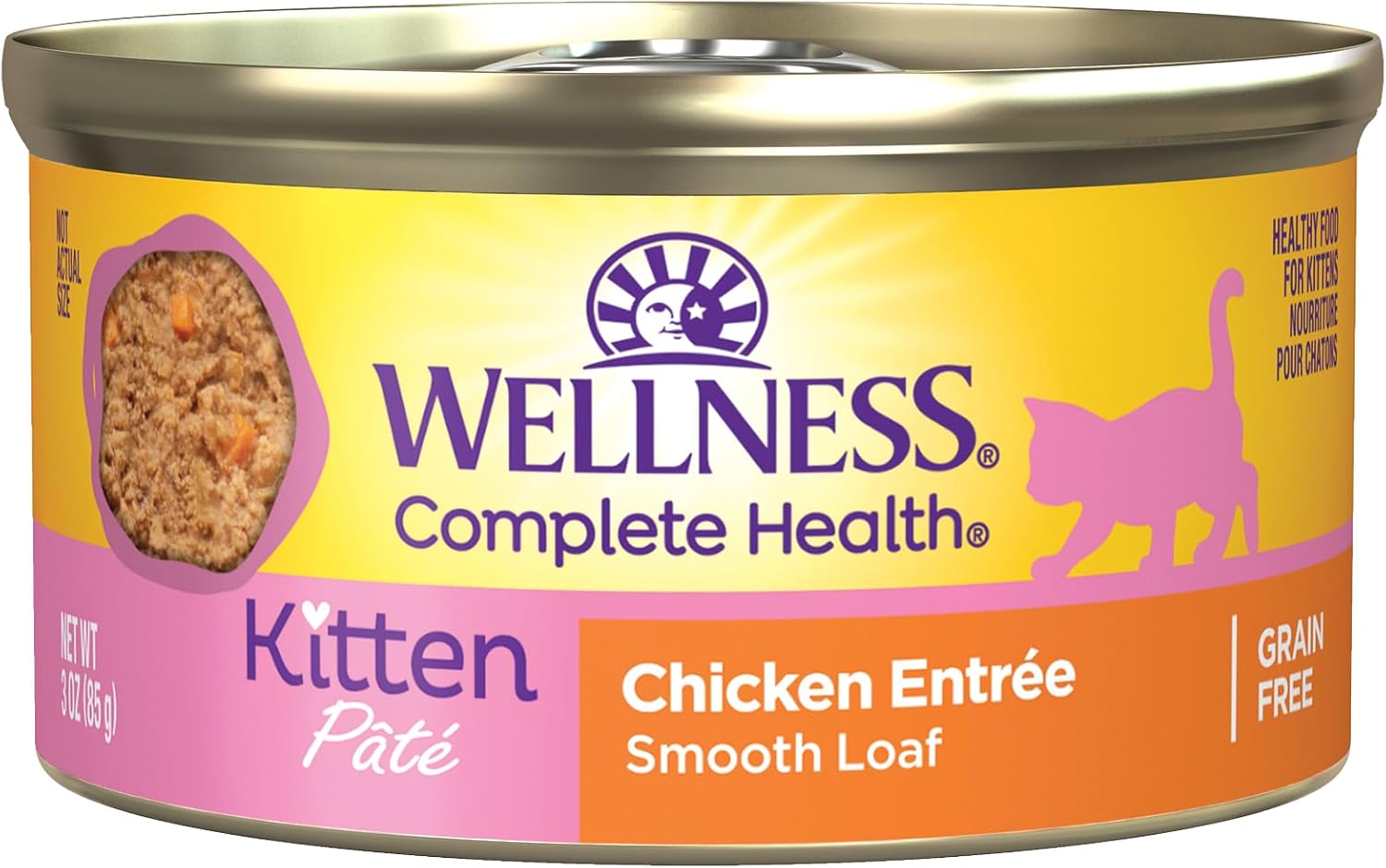 Wellness Complete Health Grain-Free Chicken Entrée Wet Kitten Food - Natural Ingredients With Real Chicken, Brain Development Dha, Essential Fatty Acids And Eye Health Taurine, 3 Oz Cans (Pack Of 24)