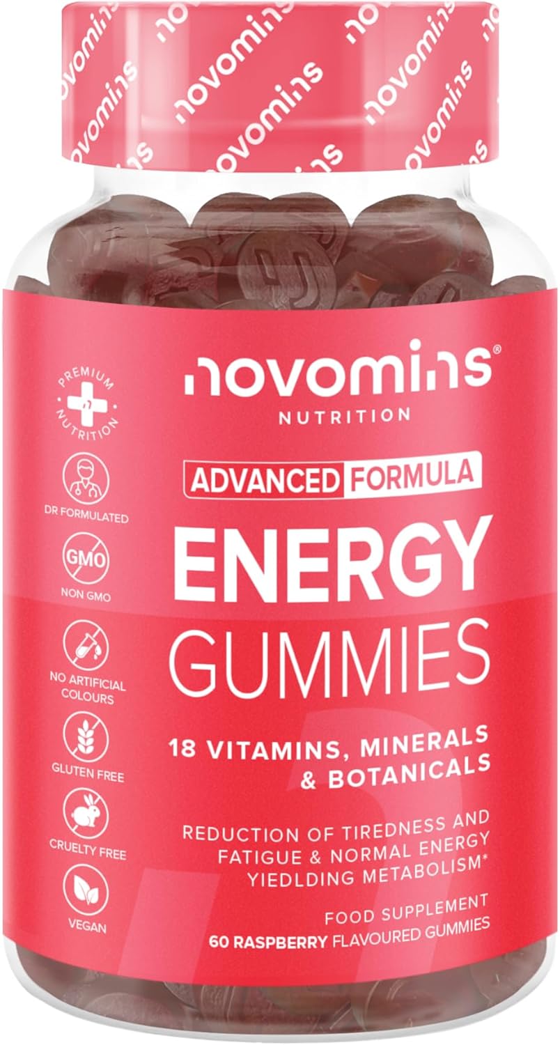 Energy Gummies - High Strength Alternative To Running Gels, Energy Tablets, & Energy Gels For Running - Caffeine Free Supplements - For Running, Cycling, Studying - Novomins