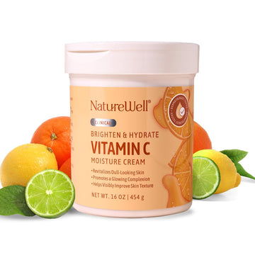 Nature Well Clinical Brighten & Hydrate Vitamin C Moisture Cream Skincare For Face, Body & Hands, Revitalizes Dull-Looking Skin, Promotes A Glowing Complexion, Helps Visibly Improve Skin Texture, 10Oz