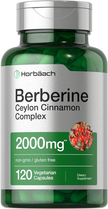 Horbaach Berberine Plus Ceylon Cinnamon | 2000Mg | 120 Veggie Capsules | Vegetarian, Non-Gmo & Gluten Free Supplement | Berberine Complex