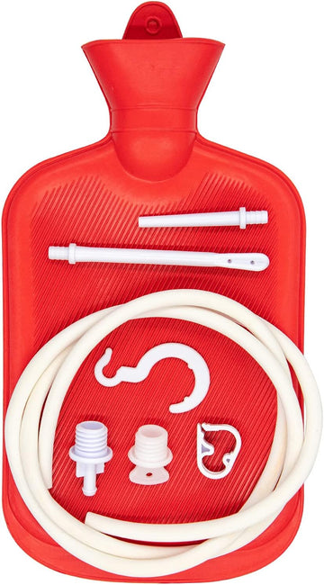 Enema Bag Kit 2 Quart Enema Bag with 5ft Long Hose, Multi-Size Tips and Controllable Water Flow Clamp for Colon Cleanse Enemas (Red)