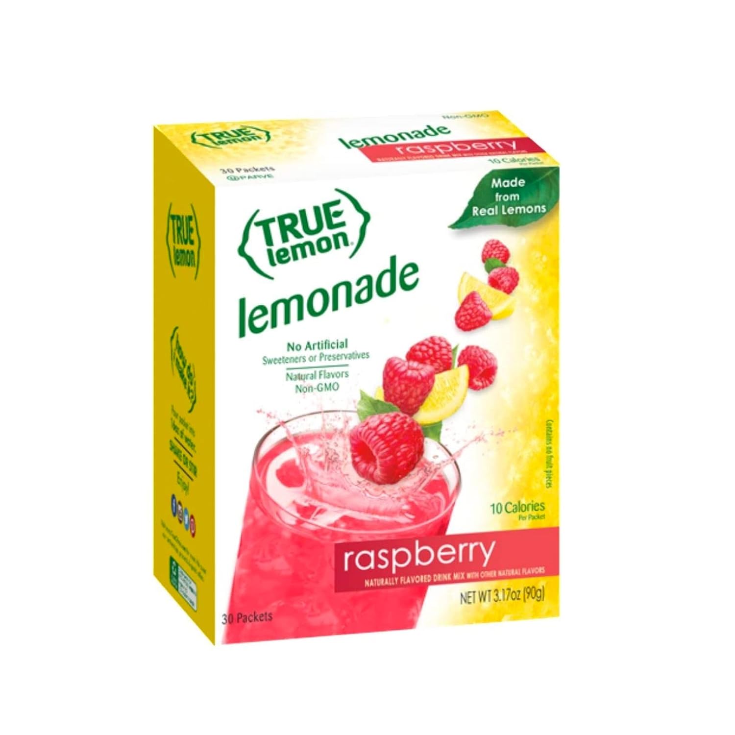 True Lemon Raspberry Lemonade Water Enhancer Drink Mix (30 Packets), Low Calorie Drink Mix Packets For Water,Powdered Drink Mixes & Flavorings,Individual Drink Packets,Water Flavor Packets With Stevia