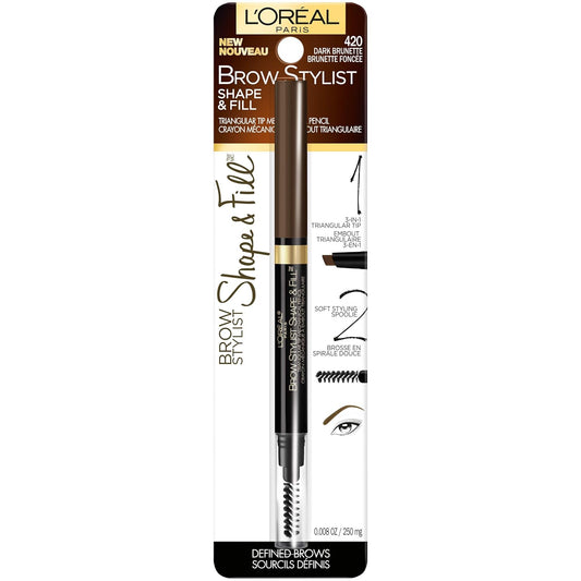 L'Oreal Paris Brow Stylist Shape & Fill Mechanical Eye Brow Makeup Pencil, Dark Brunette, 0.008 Oz