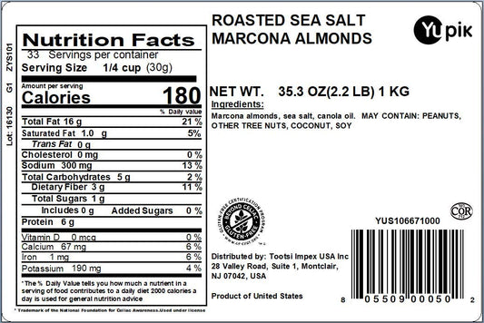 Yupik Nuts Roasted Sea Salt Marcona Almonds, 2.2 lb, Pack of 1