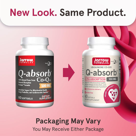 Jarrow Formulas Q-Absorb Ubiquinone Co-Q10 100 Mg, Dietary Supplement, Antioxidant Support For Mitochondrial Health, Cellular Energy Production And Cardiovascular Health, 60 Softgels, 60 Day Supply