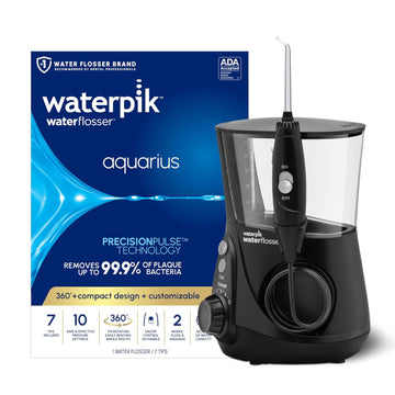 Waterpik Aquarius Water Flosser Professional For Teeth, Gums, Braces, Dental Care, Electric Power With 10 Settings, 7 Tips For Multiple Users And Needs, Ada Accepted, Black Wp-662, Packaging May Vary