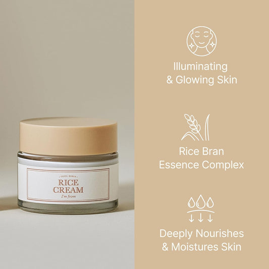 I'M From Rice Cream 1.76 Ounce, Rice Bran Essence With Ceramide, Glowing Look, Improves Moisture Skin Barrier, Deep Nourishment, Smooths And Evens Skin Tone, K-Beauty