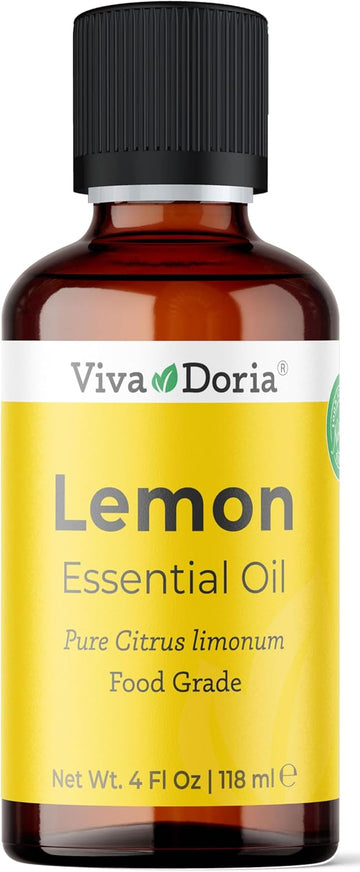 Viva Doria 100% Pure Lemon Essential Oil, Undiluted, Food Grade, Southwest - Usa Lemon Oil, 118 Ml (4 Fl Oz)