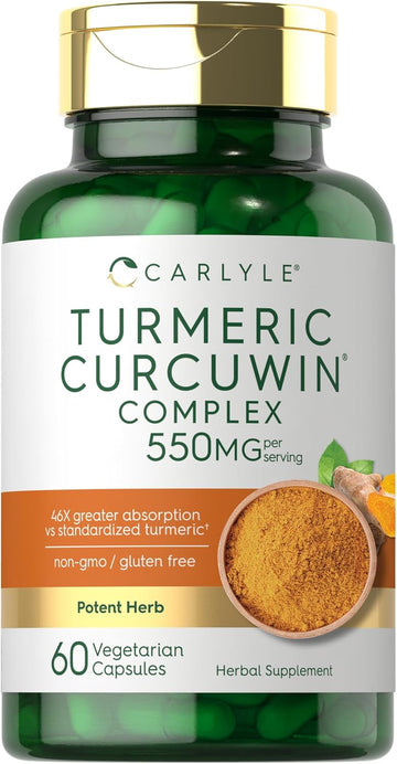 Carlyle Turmeric Supplement 550Mg | 60 Capsules | Curcuwin Extract Complex | Vegetarian, Non-Gmo, Gluten Free