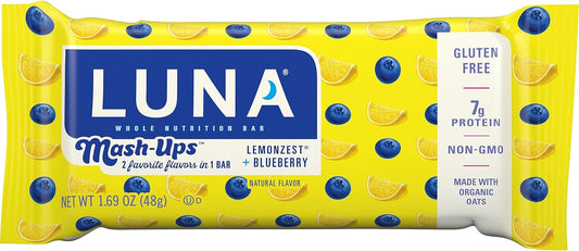 Luna Mash-Ups - Lemonzest + Blueberry Flavor - Gluten-Free - Non-Gmo - 7-9G Protein - Made With Organic Oats - Low Glycemic - Whole Nutrition Snack Bars - 1.69 Oz. (15 Count)