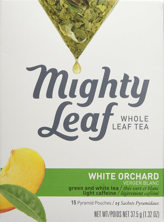 Mighty Leaf White Orchard Tea, Delicate White Tea With Tropical Fruit Notes, 15 Whole Leaf Silk Bags, 1.32 Oz (Pack Of 3)