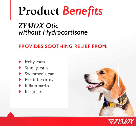 Zymox Otic Enzymatic Ear Solution For Dogs And Cats To Soothe Ear Infections Without Hydrocortisone, 1.25Oz