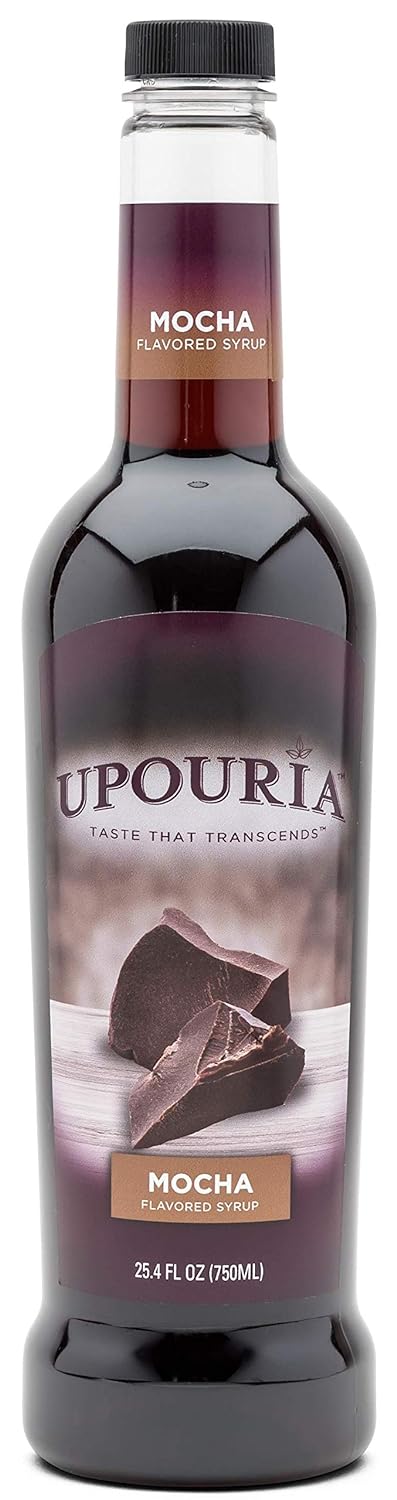 Upouria Mocha Coffee Syrup Flavoring, 100% Vegan, Gluten-Free, Kosher, 750 mL Bottle (Pack of 2) with 1 Syrup Pump