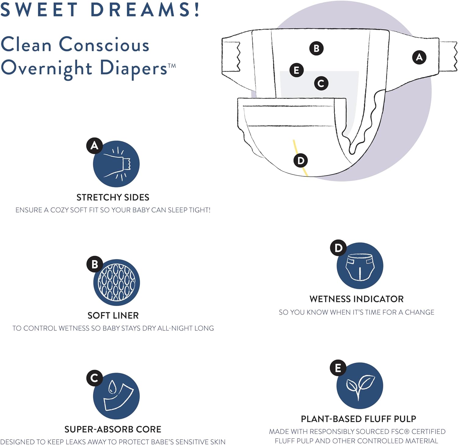 The Honest Company Clean Conscious Overnight Diapers | Plant-Based, Sustainable | Cozy Cloud + Star Signs | Club Box, Size 3 (16-28 lbs), 52 Count : Baby