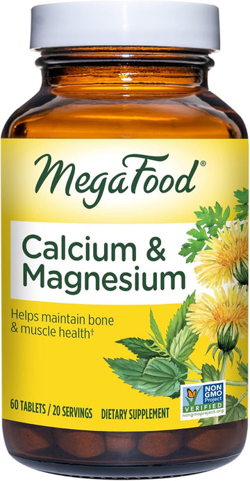 Megafood Calcium Magnesium Supplement - With Fermented Magnesium Glycinate - Supports Bone Health & Heart Health - Calcium & Magnesium Supplement For Men & Women - Non-Gmo - 60 Tabs (20 Servings)