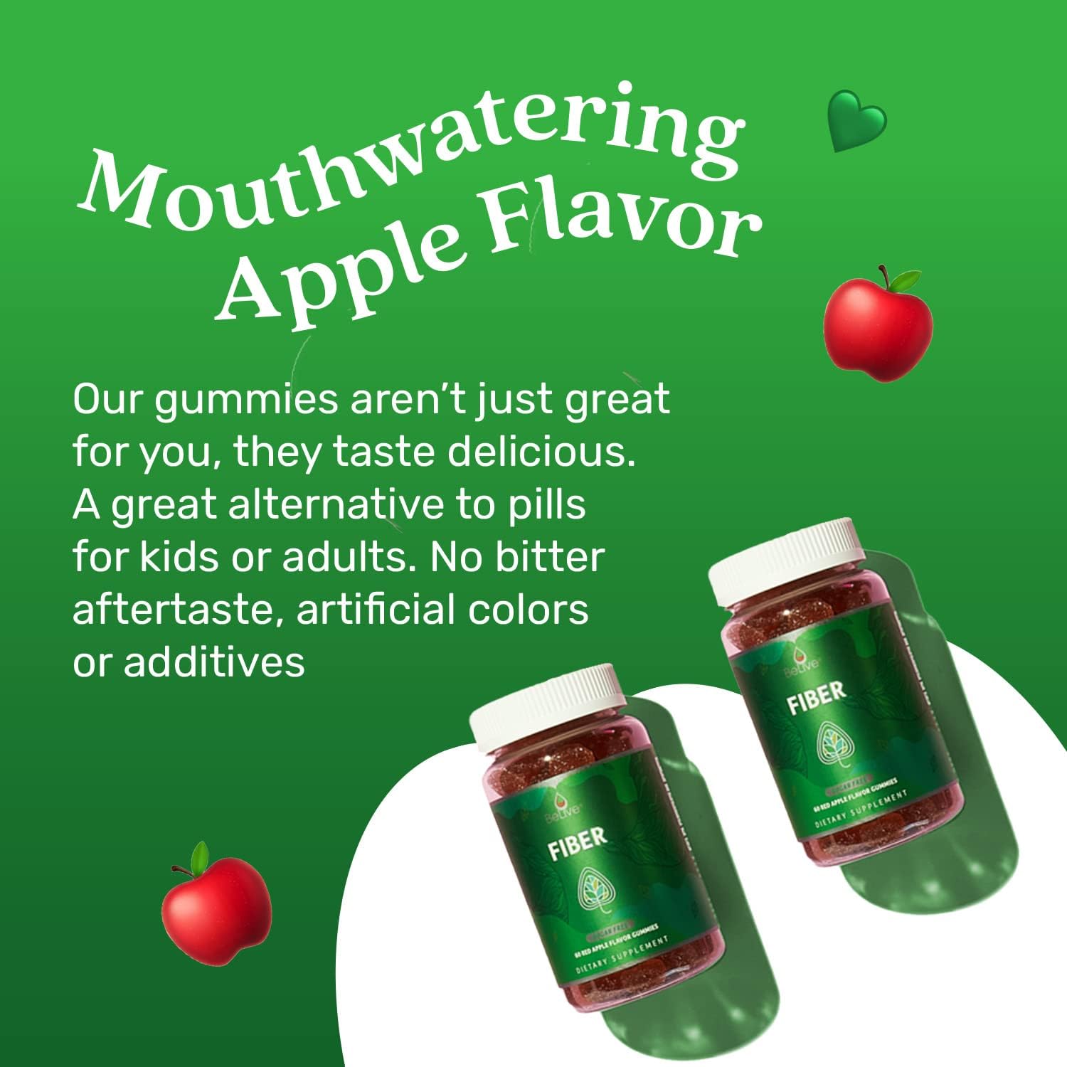 Belive Fiber Gummies - Prebiotic Fiber Supplement With Chicory Root & Inulin For Digestive Support & Overall Gut Health I Vegan, Sugar Free Gummies For Adults & Children | 60 Ct - Apple Flavor : Health & Household