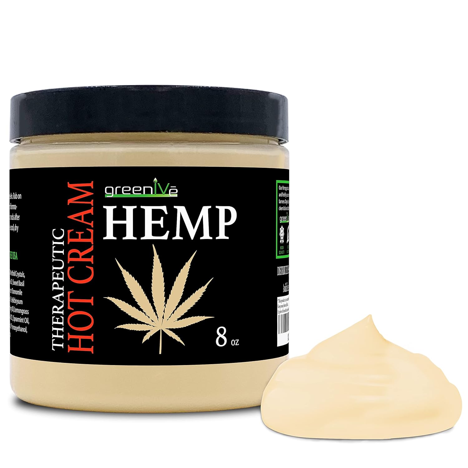 Greenive Hemp Hot Cream Massage Lotion Soothing And Moisturizing Joints, Muslces, And Wraps For Skin Tightning (8 Oz Jar)