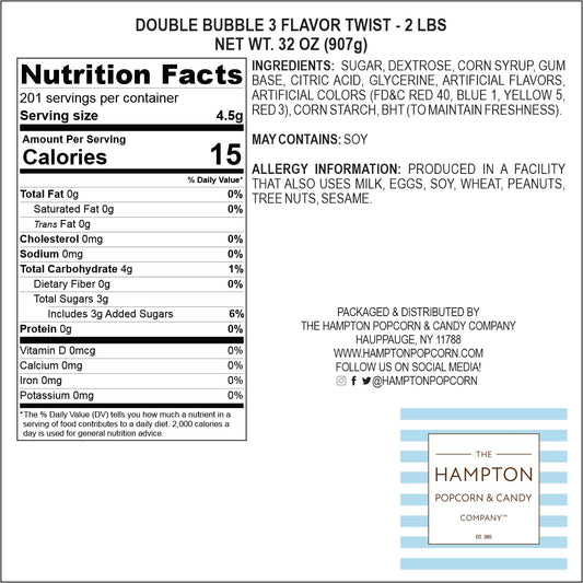 Dubble Assorted Fruit Flavored Bubble Gum - 2 Pound Bulk Bag (Approx. 140 Pieces) - Individually Wrapped Gum - The Hampton Popcorn & Candy Company (Assorted Fruit Flavored - Multi Colored)