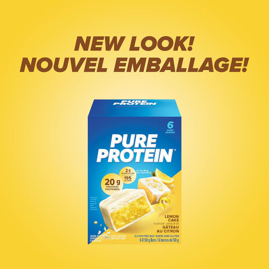 Pure Protein Bars, Non-Gmo, Lemon Cake Flavor, Value Pack, 50g, 6 count Box, Imported from Canada)
