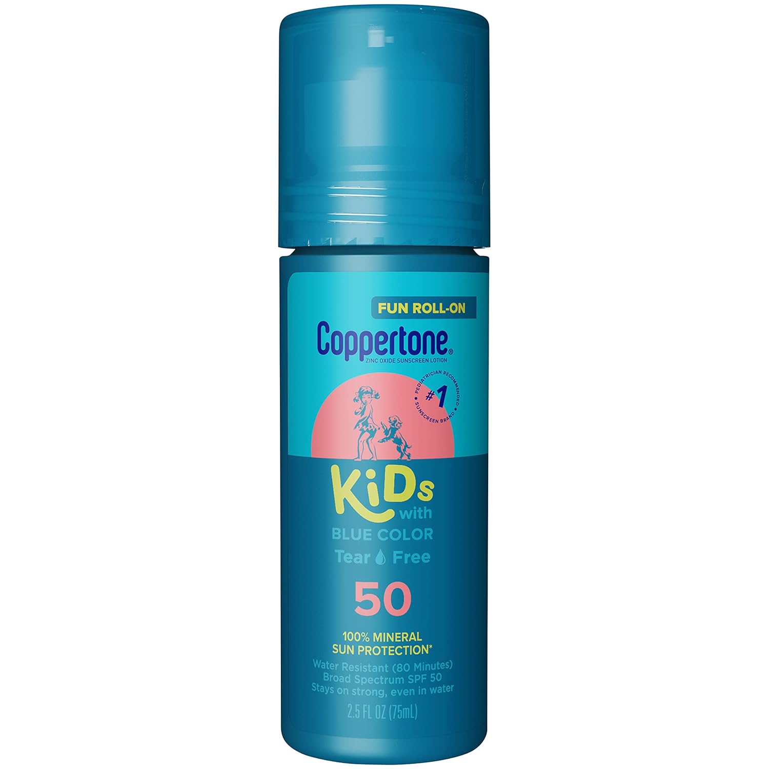 Coppertone Kids Roll On Sunscreen Lotion Spf 50, Kids Sunscreen With Blue Color, Tear Free Sunscreen With Zinc Oxide Sun Protection, 2.5 Fl Oz Tube