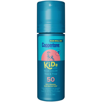 Coppertone Kids Roll On Sunscreen Lotion Spf 50, Kids Sunscreen With Blue Color, Tear Free Sunscreen With Zinc Oxide Sun Protection, 2.5 Fl Oz Tube